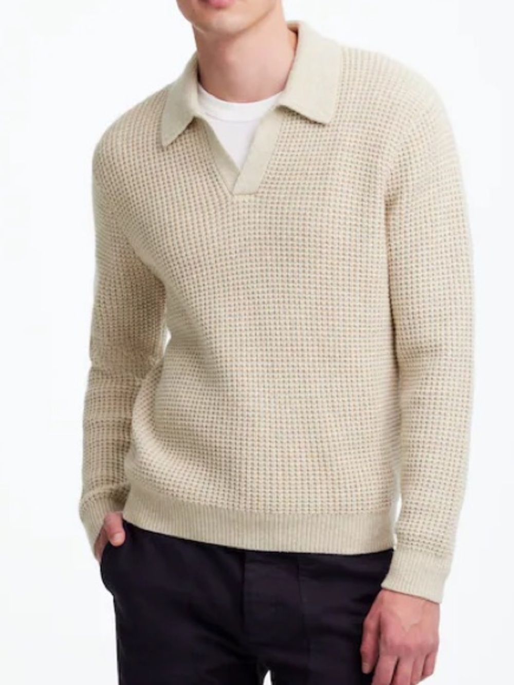 Madewell Johnny-Collar Sweater Polo Size Medium Men’s Cream Beige Wool cotton